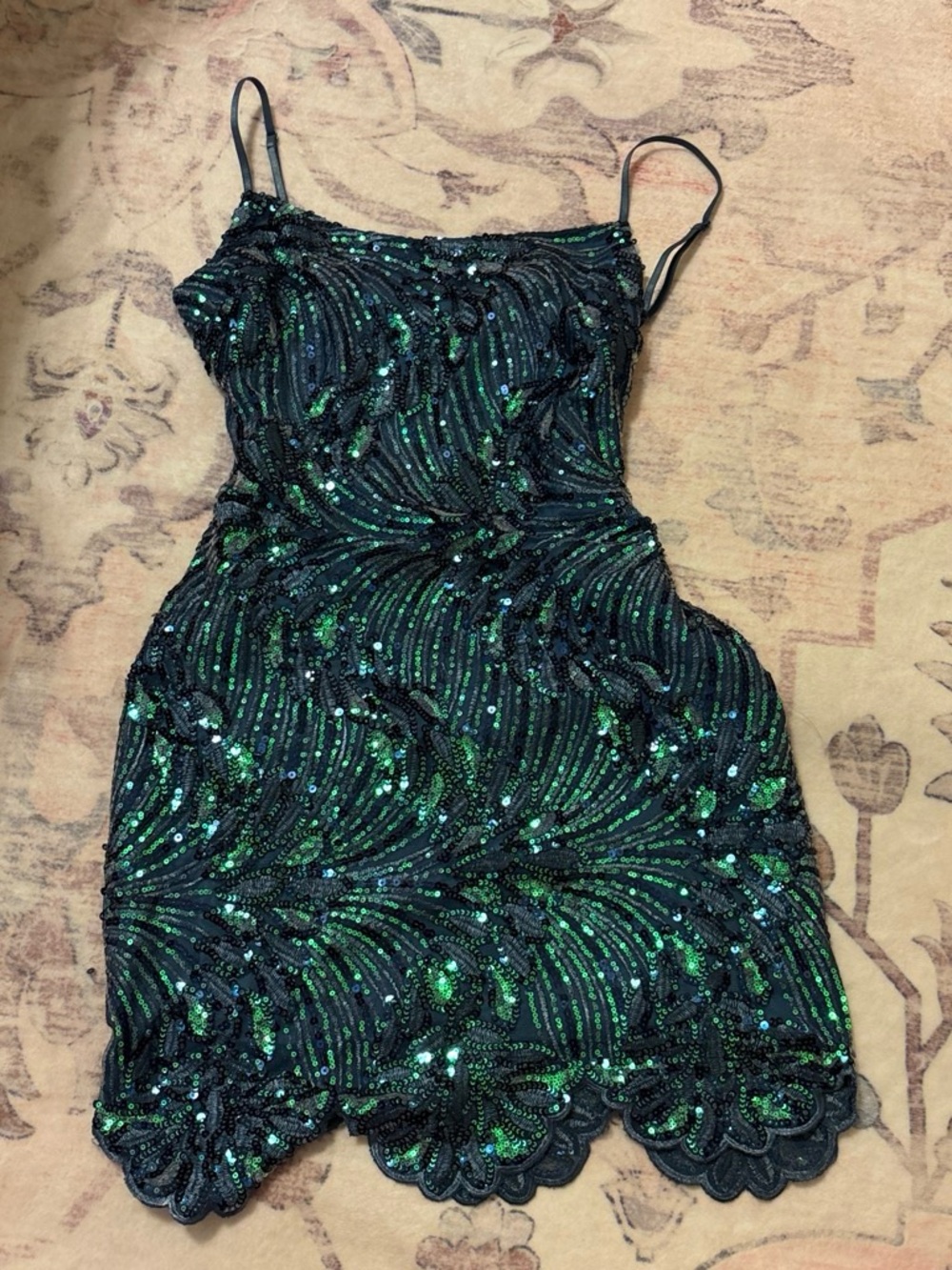 Green-Blue Sequin Spaghetti Strap Mini Dress